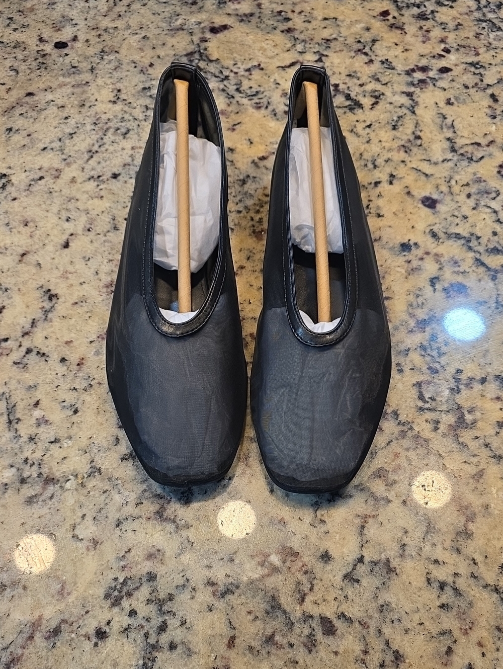 Lulu's Black Square Toe Sheer Ballet Flat